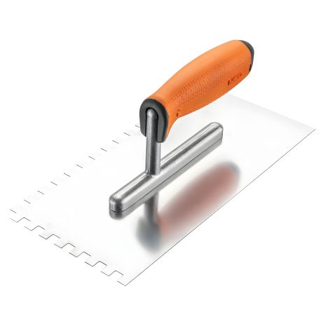 Зубчаста гладилка розміром 270 x 128 мм, зуб 8 x 8 x 8 мм, з двокомпонентною рукояткою NEO 50-168 Зубчаста гладилка розміром 270 x 128 мм, зуб 8 x 8 x 8 мм, з двокомпонентною рукояткою NEO 50-168