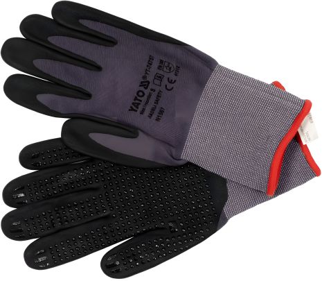 Черн-серые рабочие перчатки нейлоновые с покрытием вспененным нитрилом, размер 8, Yato YT-74757