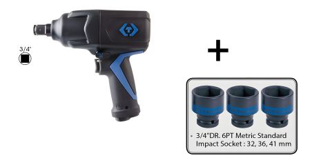 Пневматический гайковерт 3/4", 1491Нм, композитный корпус, в комплекте 3 головки (32,36,41) KING TONY P33681-100B Пневматический гайковерт 3/4", 1491Нм, композитный корпус, в комплекте 3 головки (32,36,41) KING TONY P33681-100B