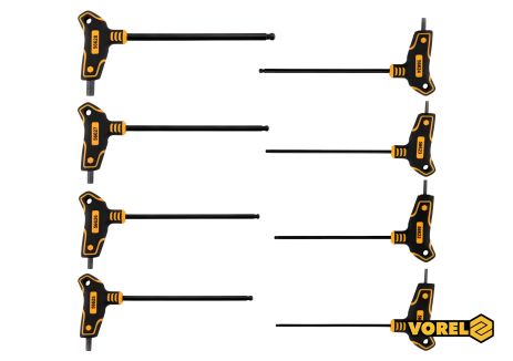 Набор T-образных шестигранных ключей с шариковым наконечником HEX 2.5-10 мм 100-200 мм 8 шт Vorel 56629