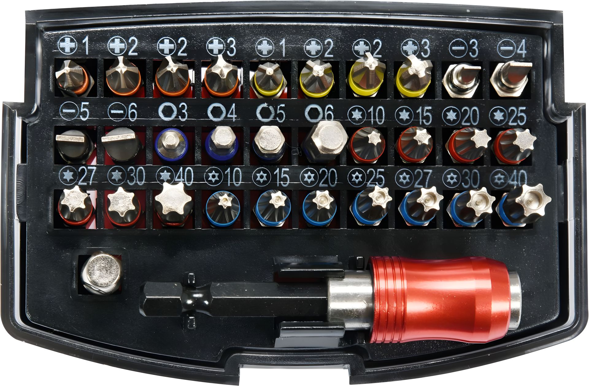 Комплект отверточных насадок с держателем 1/4" Yato YT-04622, 32 шт. Комплект отверточных насадок с держателем 1/4" Yato YT-04622, 32 шт.