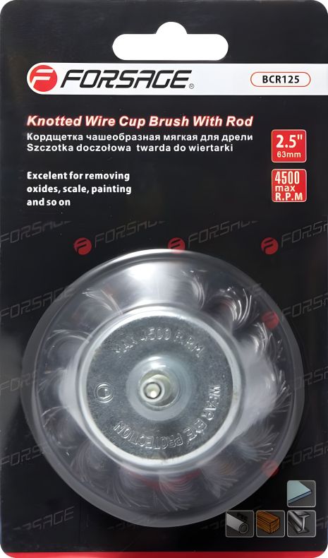 Кордщетка чашеподібна сталева для дриля кручена, 65мм, в блістері FORSAGE F-BCR125