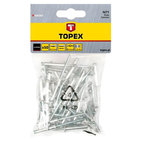 Алюмінієві заклепки Topex 3.2 мм х 8 мм, 50 шт. 43E301