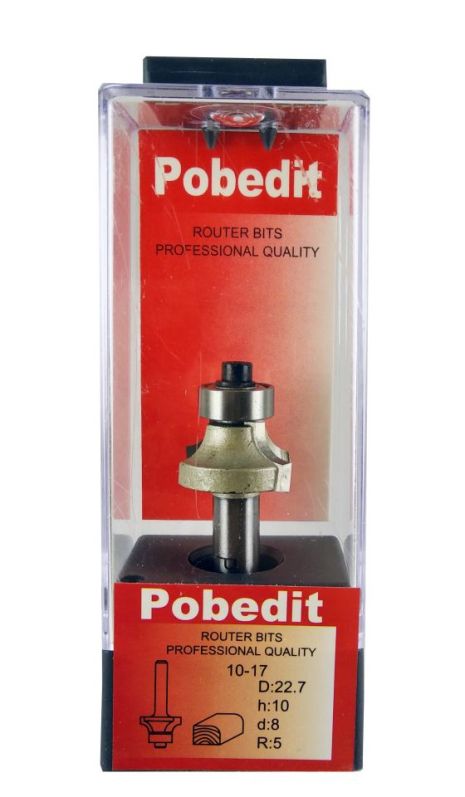Калевочная кромочная фреза D-22.7 мм, R-5 мм, d-8 мм Pobedit P-1017-08-05