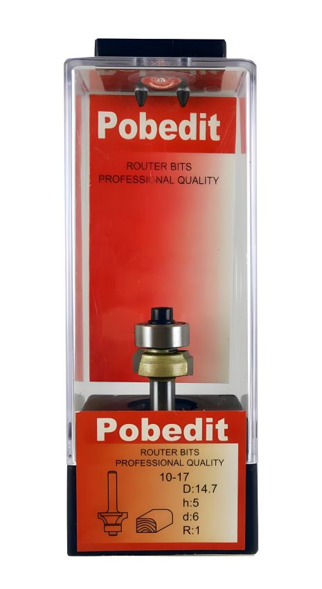 Калевочная кромочная фреза D-14.7 мм, R-1 мм, d-6 мм, Pobedit P-1017-06-01