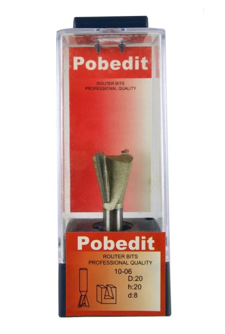 Фреза пазова "Ластівчин хвіст" D-20 мм, d-8 мм Pobedit P-1006-08-20 Фреза пазова "Ластівчин хвіст" D-20 мм, d-8 мм Pobedit P-1006-08-20