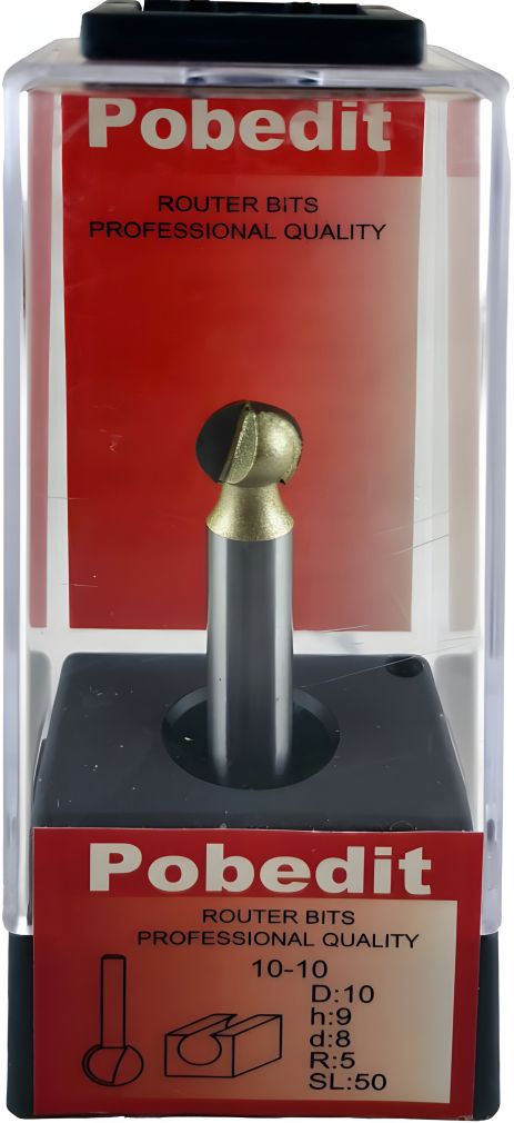 Куляста фреза з деревини D-10 мм, R-5 мм, d-8 мм, Pobedit P-1010-08-05