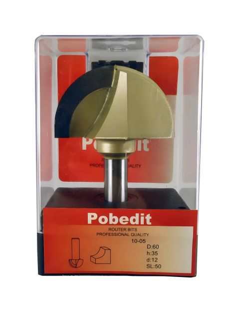 Галтельная полукруглая фреза по дереву D-60 мм, d-12 мм Pobedit P-1005-12-60