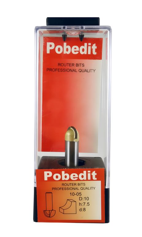 Галтельная фреза по дереву полукруглая D-10 мм, d-8 мм Pobedit P-1005-08-10