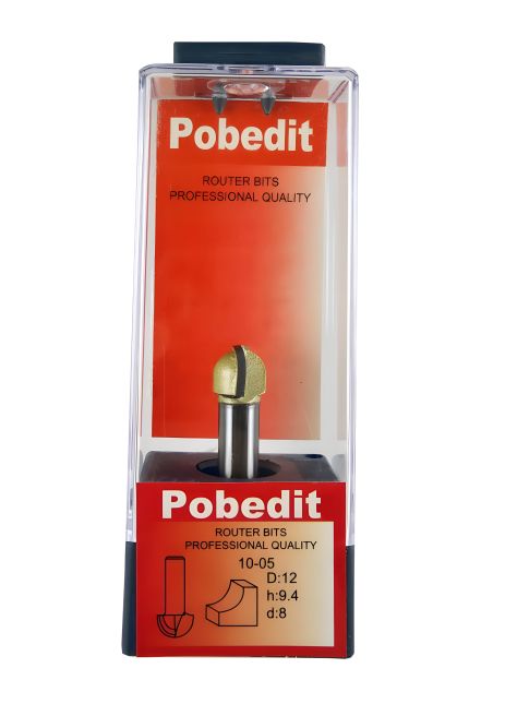 Галтельная полукруглая фреза по дереву D-12 мм, d-8 мм Pobedit P-1005-08-12