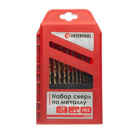 Набір 19 свердел по металу DIN338 HSS, покриття Ti, INTERTOOL SD-0019 (1,0-10,0 мм)