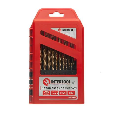 Набор сверл по металлу DIN338 HSS, 25 шт. (1,0-13,0 мм), покрытие Ti INTERTOOL SD-0025