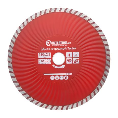 Отрезной алмазный диск Turbo (180 мм, 22-24%, 8600 об/мин) | INTERTOOL CT-2009 Отрезной алмазный диск Turbo (180 мм, 22-24%, 8600 об/мин) | INTERTOOL CT-2009