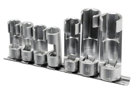 Головки торцевые открыты для лямбда-зондов, датчиков : 3/8" и 1/2", М10-19, CrV, 7 шт. YaTo YT-17508 Головки торцевые открыты для лямбда-зондов, датчиков : 3/8" и 1/2", М10-19, CrV, 7 шт. YaTo YT-17508