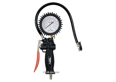 Шинний манометр з накачувальним пістолетом, P ≤ 0.8 MPa, Ø= 1/4", шланг l= 440 мм YaTo YT-23703