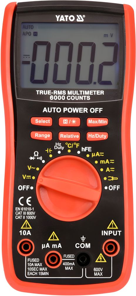 Мультиметр з LCD-дисплеєм та провідниковими контактами для вимірювання електричних параметрів Yato YT-73085