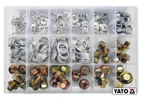 Набор из 534 шт. алюминиевых шайб Ø6-20 мм и заглушек М10-М20 в пластиковой коробке, Yato YT-06862