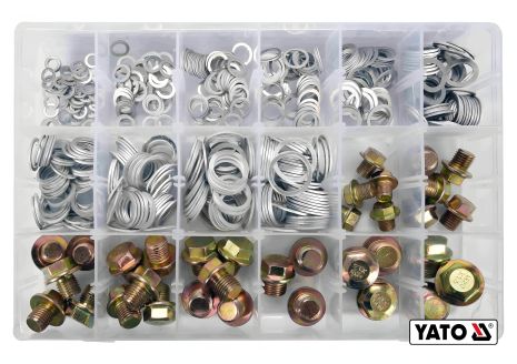 Набор из 534 шт. алюминиевых шайб Ø6-20 мм и заглушек М10-М20 в пластиковой коробке, Yato YT-06862