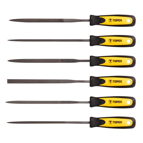 Надфілі по металу, набір 6 шт., L 150, діам. 3 мм, двокомпонентні ручки від Topex 06A010 Надфілі по металу, набір 6 шт., L 150, діам. 3 мм, двокомпонентні ручки від Topex 06A010
