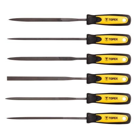 Надфілі по металу, набір 6 шт., L 150, діам. 3 мм, двокомпонентні ручки від Topex 06A010