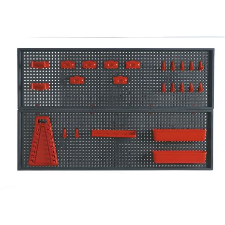 Перфорированная панель для инструментов - 2 шт. 25 x 90 см, держатели для ключей, отверток, 2 контейнера, 10 зажимов, 8 креплений Topex 79R186 Перфорированная панель для инструментов - 2 шт. 25 x 90 см, держатели для ключей, отверток, 2 контейнера, 10 зажимов, 8 креплений Topex 79R186