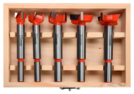 Набор фрез-сверл по дереву: Ø= 15-35 мм, со шпинделями Ø= 8, 10 мм, 5 шт. YaTo YT-33015, в футляре Набор фрез-сверл по дереву: Ø= 15-35 мм, со шпинделями Ø= 8, 10 мм, 5 шт. YaTo YT-33015, в футляре