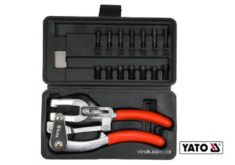 Прес-кліщі для проколювання отворів у металі ≤ 1 мм, 14 насадок Ø= 2-7 мм, 16 шт. + кейс YaTo YT-18973