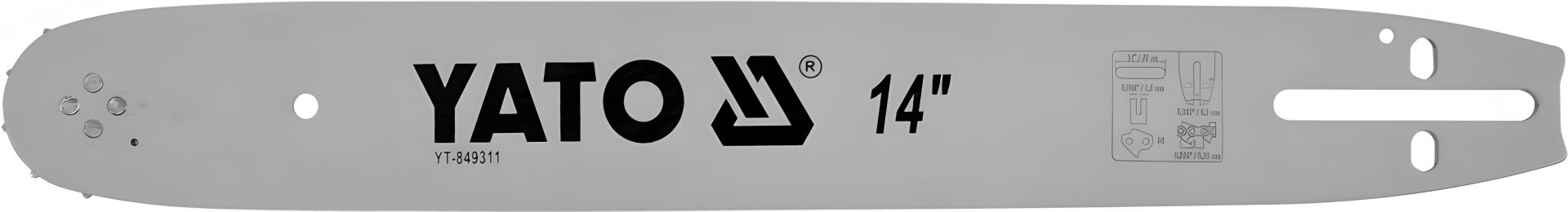 Напрямна шина ланцюгової пилки l= 14"/ 36 см (60 ланок) для ланцюгів YT-84940, YT-84963 Yato YT-849311 Напрямна шина ланцюгової пилки l= 14"/ 36 см (60 ланок) для ланцюгів YT-84940, YT-84963 Yato YT-849311