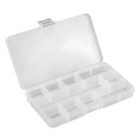 Пластмасовий органайзер 17.8 x 10.5 x 2.4 см із 10 регульованими перегородками, пластмасові замки Topex 79R175 Пластмасовий органайзер 17.8 x 10.5 x 2.4 см із 10 регульованими перегородками, пластмасові замки Topex 79R175