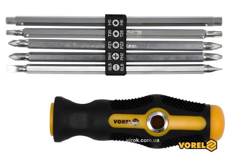 Набор отверток двусторонних с держателем 175 мм SL PH PZ TORX HEX Cr-V 6 шт Vorel 64960