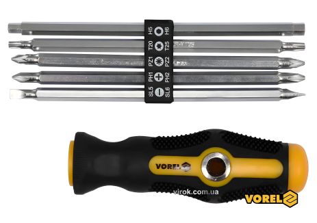 Набор отверток двусторонних с держателем 175 мм SL PH PZ TORX HEX Cr-V 6 шт Vorel 64960