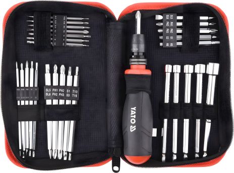 Реверсивна викрутка з набором біт HEX-1/4", Yato YT-27940