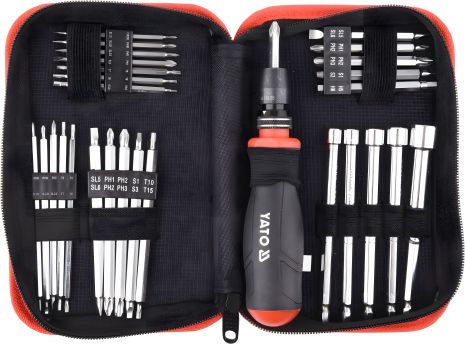 Реверсивна викрутка з набором біт HEX-1/4", Yato YT-27940