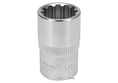 Торцевая головка "Spline" : квадрат 1/2", M16, l= 38 мм, CrV [Блистер] YaTo YT-14828