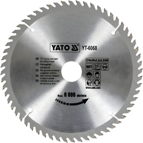 Пильный диск с твердосплавными зубьями 210х60х30 Yato YT-6068
