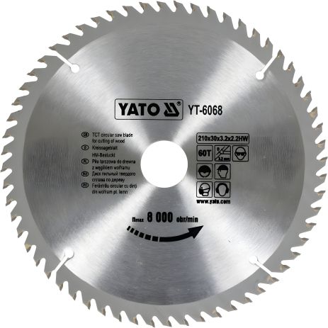 Диск пиляльний твер. сплав 210х60х30 Yato YT-6068