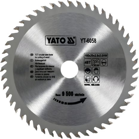 Пильный диск с карбидом вольфрама 160х48х20 Yato YT-6058