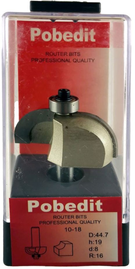 Обратная радиусная кромочная фреза с подшипником D-44.7 мм, R-16 мм, d-8 мм Pobedit P-1018-08-16