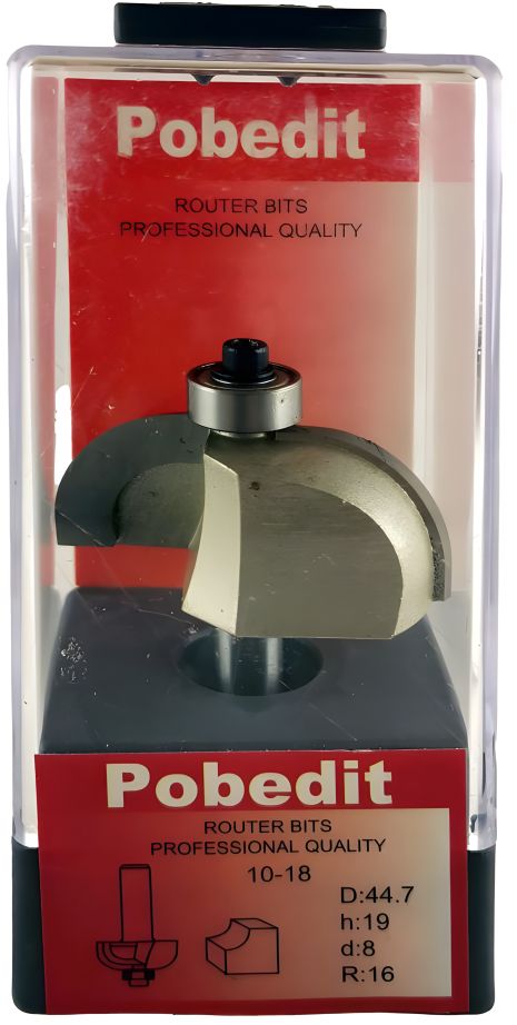 Обратная радиусная кромочная фреза с подшипником D-44.7 мм, R-16 мм, d-8 мм Pobedit P-1018-08-16