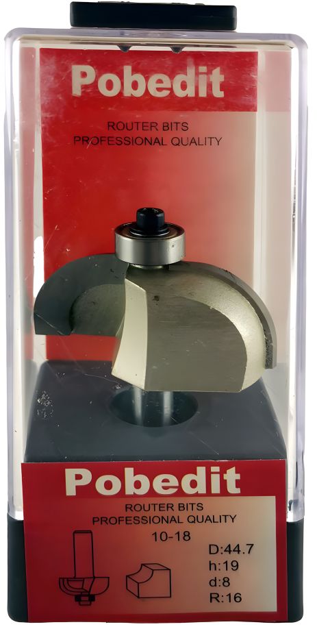 Кромкова фреза радіусна зворотна з підшипником D-44.7 мм, R-16 мм, d-8 мм Pobedit P-1018-08-16