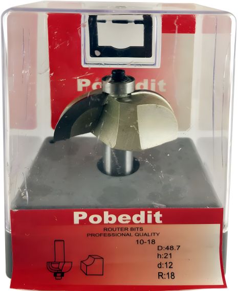 Фреза кромочная радиусная обратная с подшипником D-48.7 мм, R-18 мм, d-12 мм Pobedit P-1018-12-18