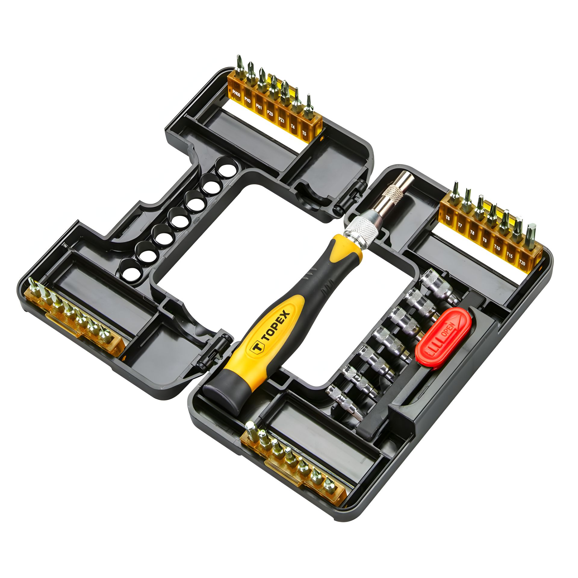 Набор прецизионных сменных наконечников с держателем (37 шт.), держатель для отверток, 100 мм удлинитель, размеры: шлицевые 1 мм, 1.5 мм, 2 мм, 2.5 мм, 3 мм, 3.5 мм, крестовые PH000, PH00, P 39D34 Набор прецизионных сменных наконечников с держателем (37 шт.), держатель для отверток, 100 мм удлинитель, размеры: шлицевые 1 мм, 1.5 мм, 2 мм, 2.5 мм, 3 мм, 3.5 мм, крестовые PH000, PH00, P 39D34