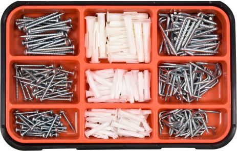 Шурупи, гаки з різьбою та дюбелі, набір 290 шт., Vorel 24112