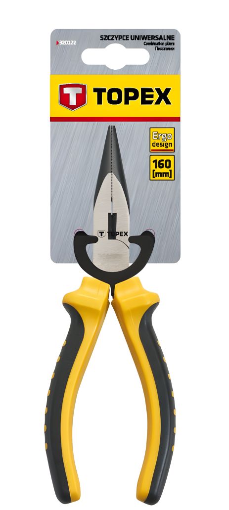 Прямые удлиненные плоскогубцы 160 мм с двухкомпонентной рукояткой, CS Topex 32D101