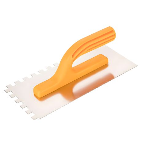 Професійний зубчастий шпатель 10x10x10 мм з пластмасовою рукояткою, робоча поверхня із нержавіючої сталі 280 x 130 мм Topex 13A290