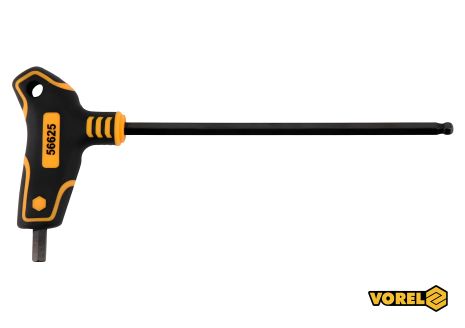 Шестигранный ключ Т-образный с шаром HEX 6 x 150 x 90 мм Cr-V 6150 Vorel 56625