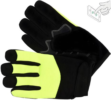 Перчатки рабочие черно-желтые укрепленные для сенсорных экранов, искусственная кожа хлопчатобумажный трикотаж, размер 10 Yato YT-74656 Перчатки рабочие черно-желтые укрепленные для сенсорных экранов, искусственная кожа хлопчатобумажный трикотаж, размер 10 Yato YT-74656