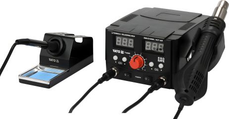 Паяльна станція Yato YT-82458 + фен; Р = 75Вт, t ° = 200-480 ° С, фен t ° = 100-480 ° С 750В жало 900М