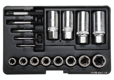 Набор для удаления повреждённых винтов, 3/8" и 1/2", CrV и CrMo, 17 шт YaTo YT-06033