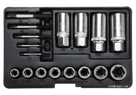 Набор для удаления повреждённых винтов, 3/8" и 1/2", CrV и CrMo, 17 шт YaTo YT-06033 Набор для удаления повреждённых винтов, 3/8" и 1/2", CrV и CrMo, 17 шт YaTo YT-06033